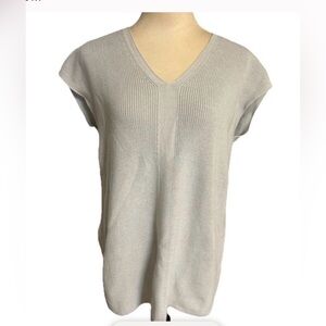 J. JILL XL GRAY BEIGE SWEATER CASUAL V-NECK RIBBED PULLOVER VEST FLUTTER SLEEVE